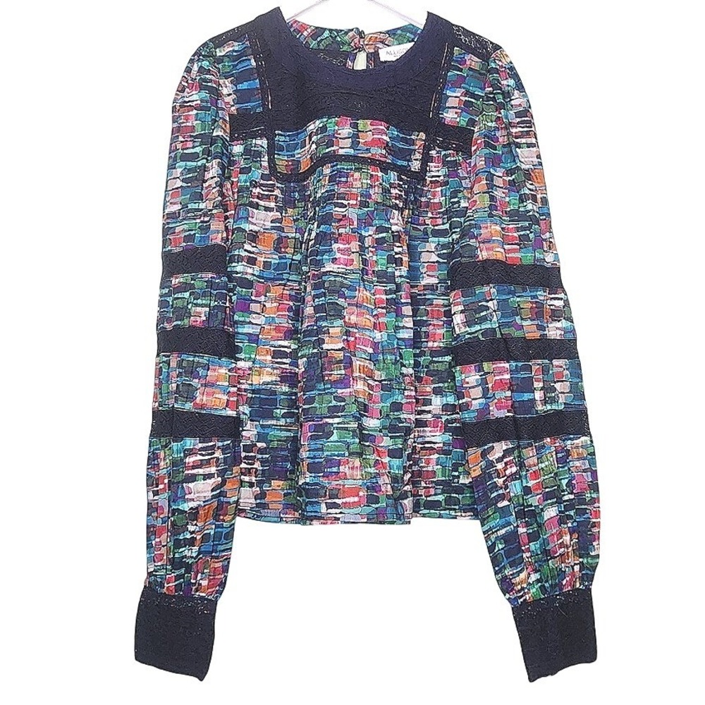 Allison New York Long Sleeve Top Multicolor Peasant Boho Cottage Cotton M‎